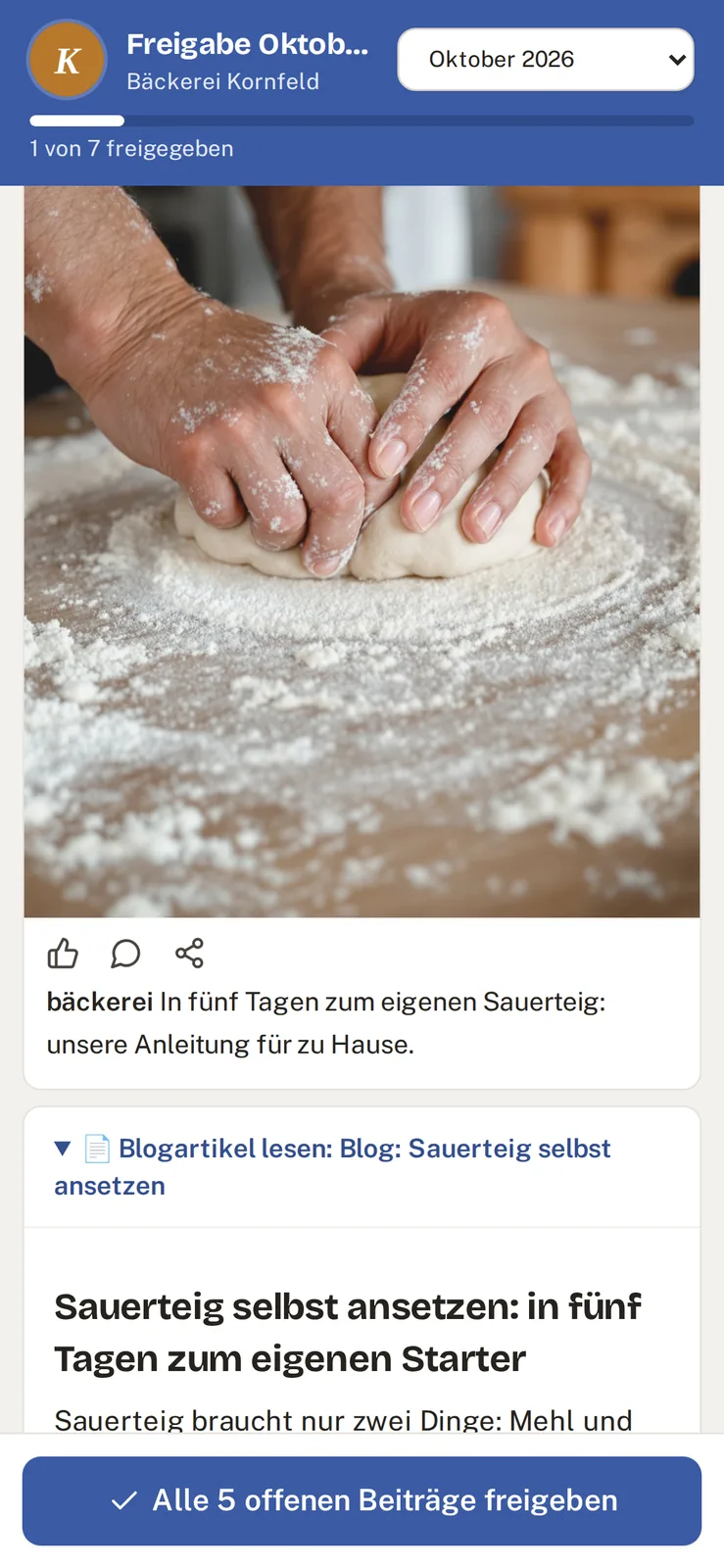 Blogartikel in der Freigabe am Handy