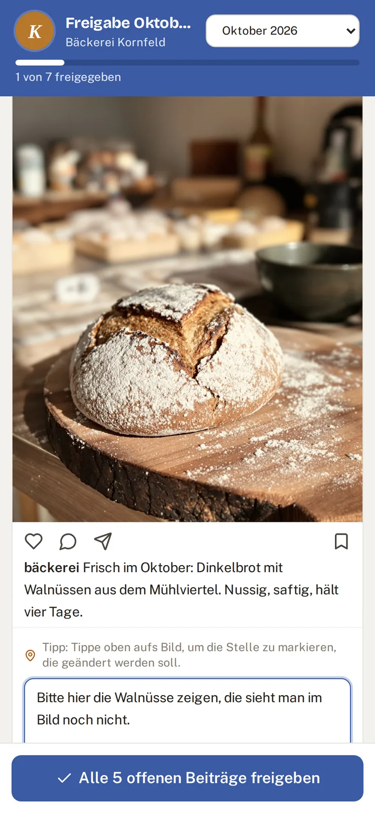 Marker mit Kommentar direkt am Bild, am Handy