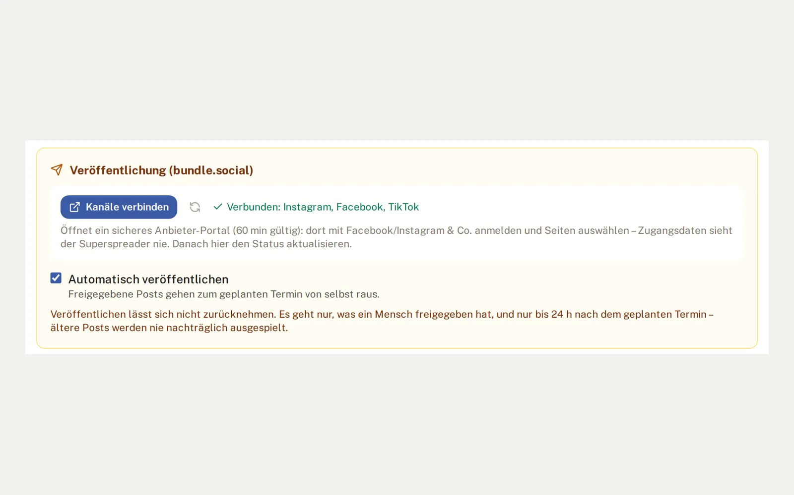 Kanäle verbinden über das sichere Anbieter-Portal