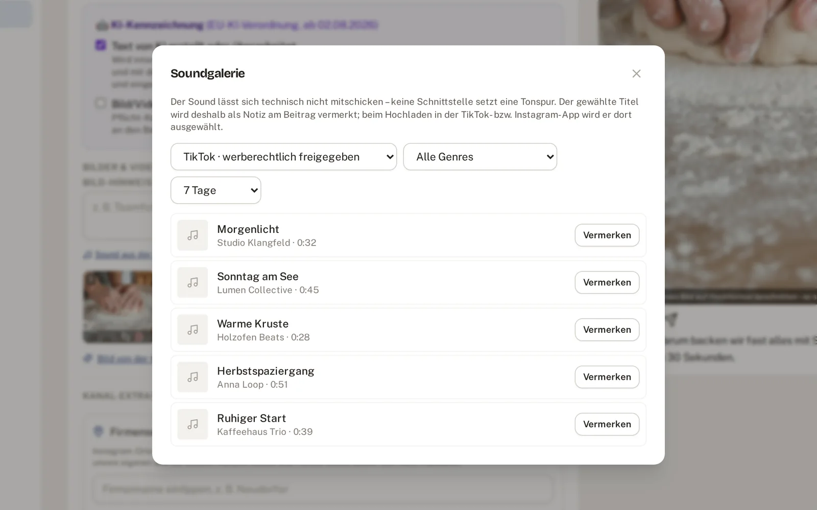 Soundgalerie mit werberechtlich freigegebenen Titeln