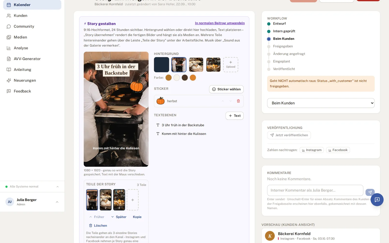 Leiste Teile der Story mit drei Teilen